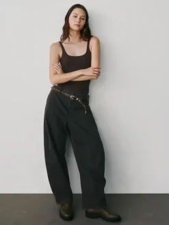 Mid Rise Twill Barrel Pants