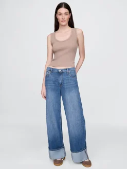 Mid Rise UltraSoft Cuffed Baggy Jeans