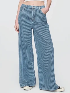 Mid Rise UltraSoft Denim Stripe Baggy Jeans