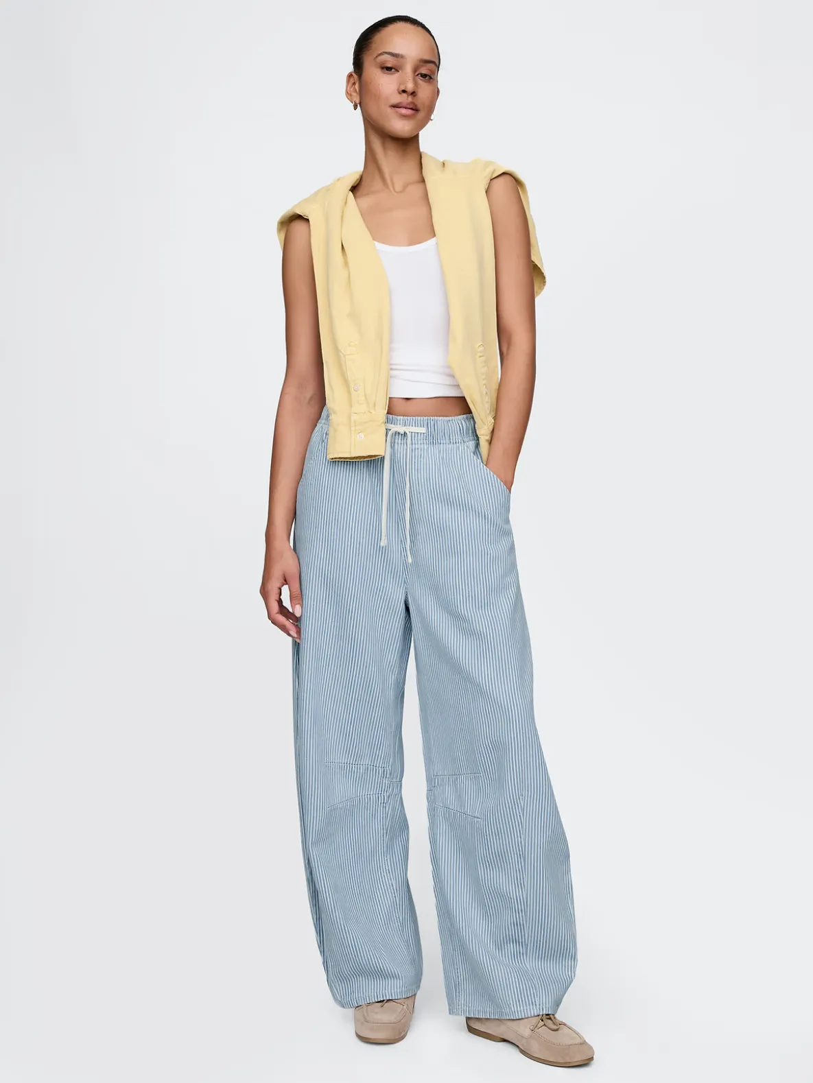 Mid Rise UltraSoft Denim Stripe Easy Horseshoe Jeans