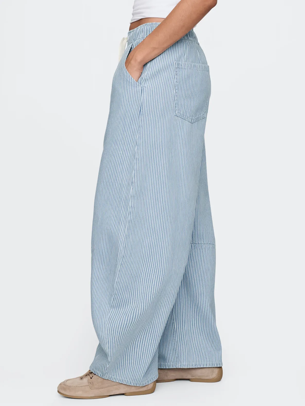 Mid Rise UltraSoft Denim Stripe Easy Horseshoe Jeans