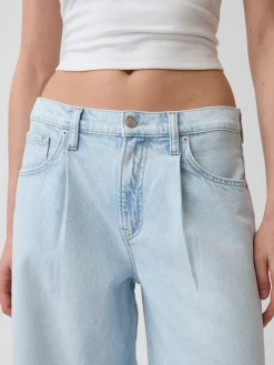 Mid Rise UltraSoft Pleated Baggy Jeans
