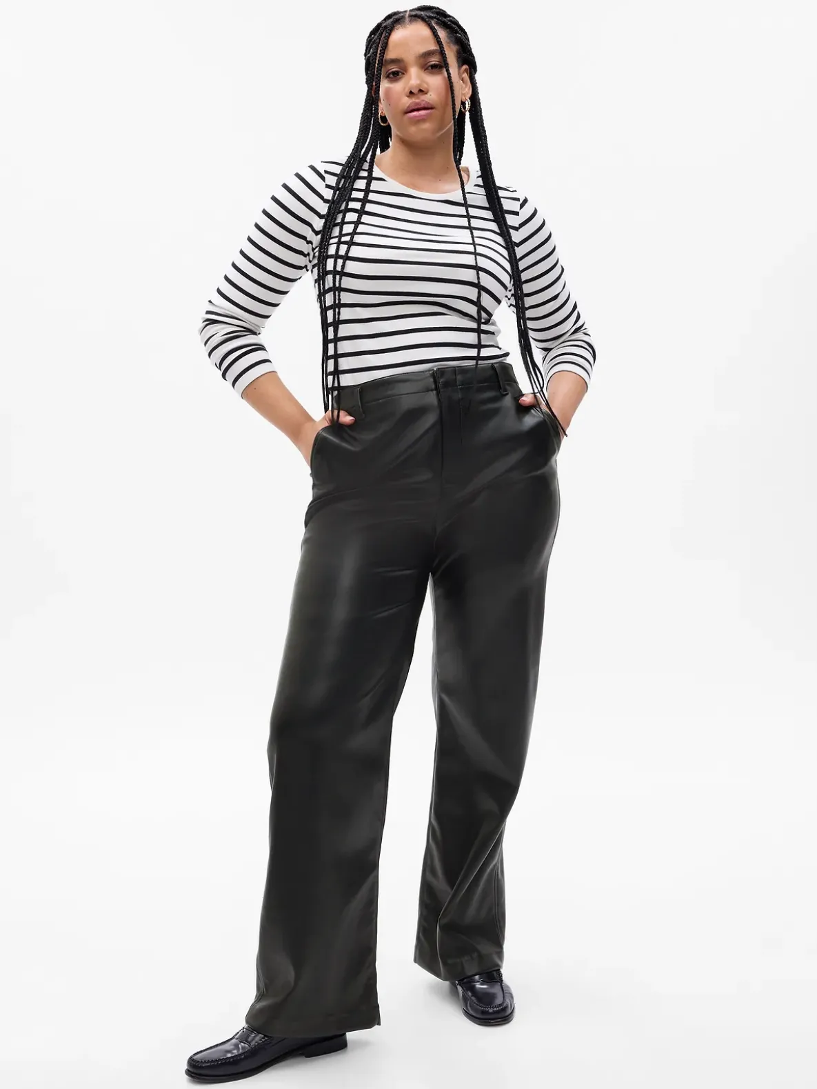 Mid Rise Vegan Leather Loose Pants