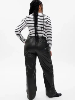 Mid Rise Vegan Leather Loose Pants