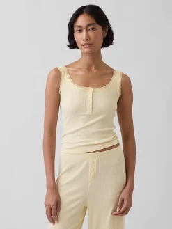 Mini Rib Lace Henley PJ Tank Top