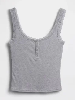 Mini Rib Lace Henley PJ Tank Top