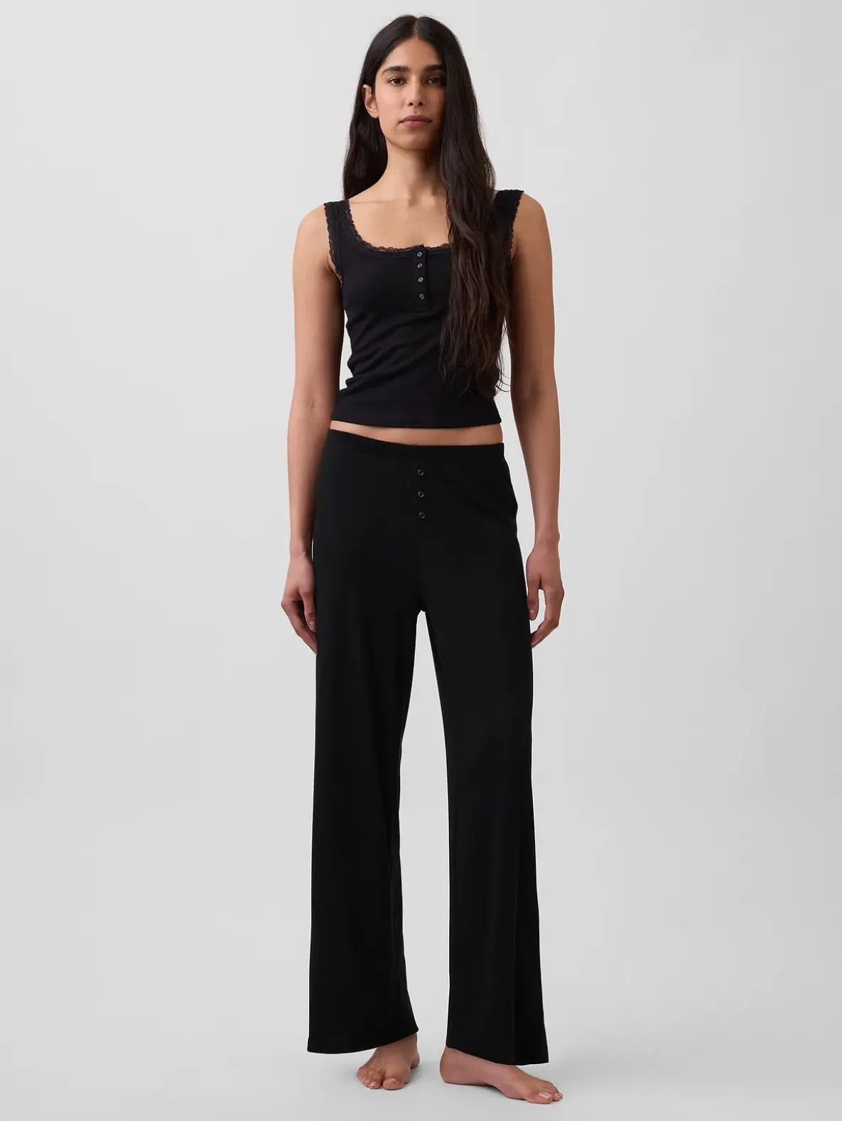 Mini Rib Lace Henley PJ Tank Top