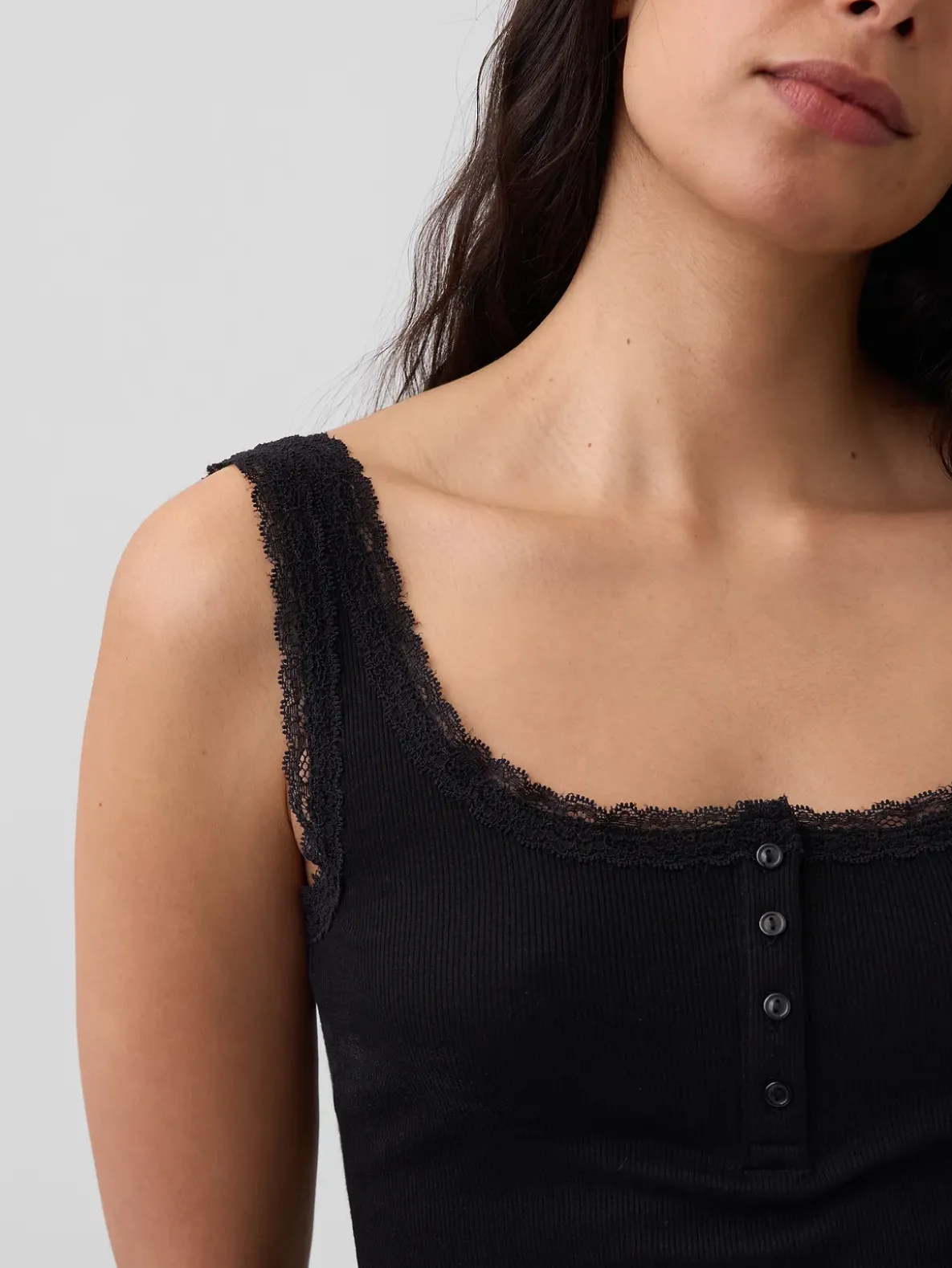 Mini Rib Lace Henley PJ Tank Top