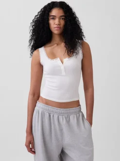 Mini Rib Lace Henley PJ Tank Top