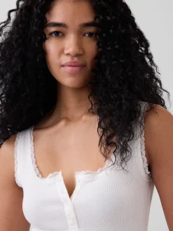 Mini Rib Lace Henley PJ Tank Top