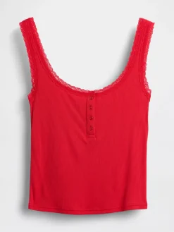 Mini Rib Lace Henley PJ Tank Top