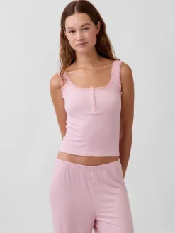 Mini Rib Lace Henley PJ Tank Top