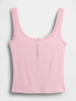 Mini Rib Lace Henley PJ Tank Top
