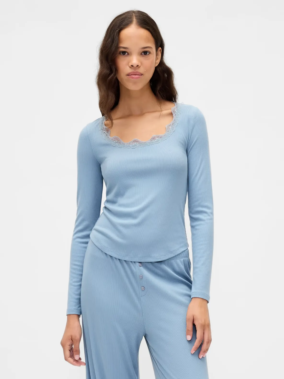 Mini Rib Lace-Trim PJ Top
