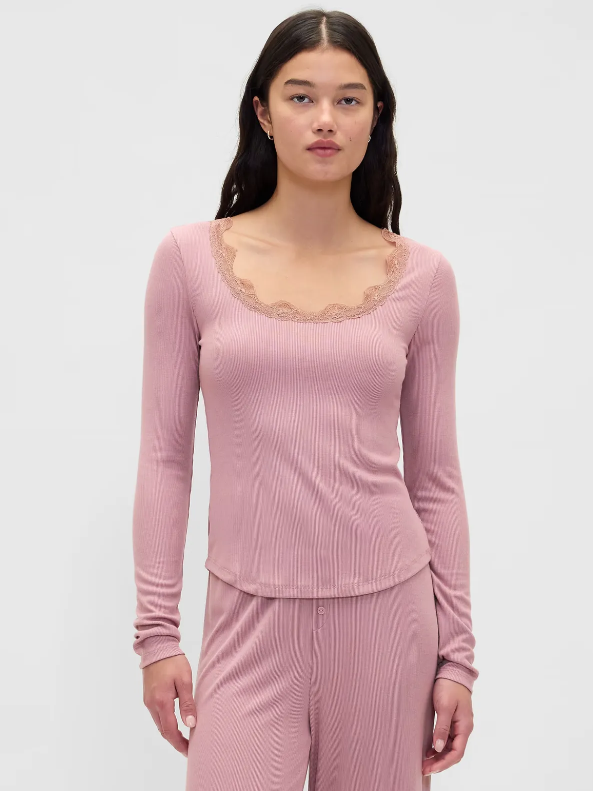 Mini Rib Lace-Trim PJ Top
