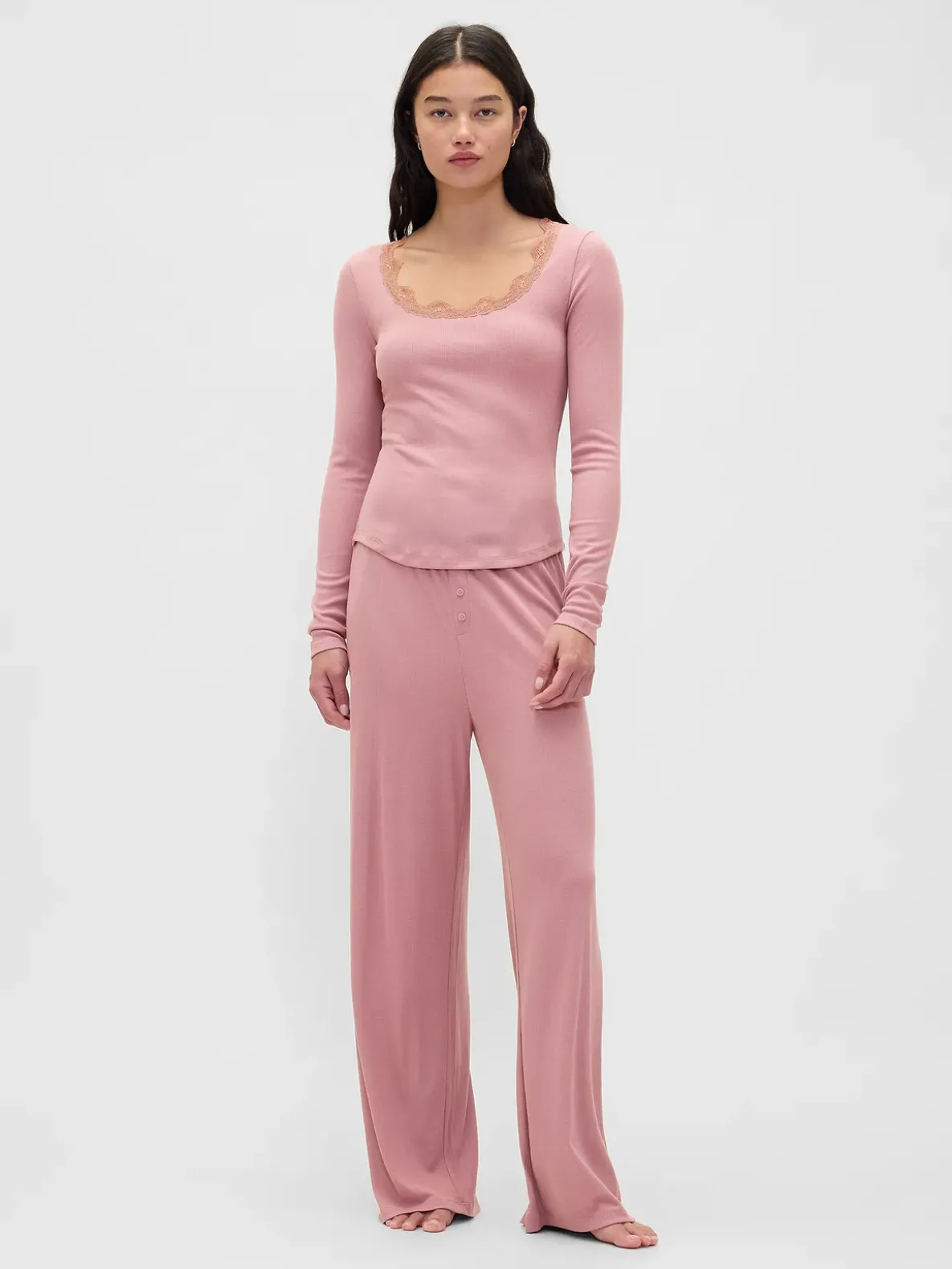 Mini Rib Lace-Trim PJ Top