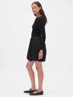 Mixed Media Bubble Mini Dress