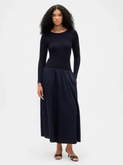 Mixed Media Drop-Waist Maxi Dress