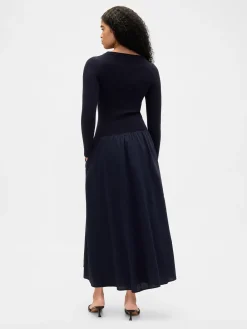 Mixed Media Drop-Waist Maxi Dress