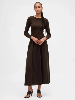 Mixed Media Drop-Waist Maxi Dress