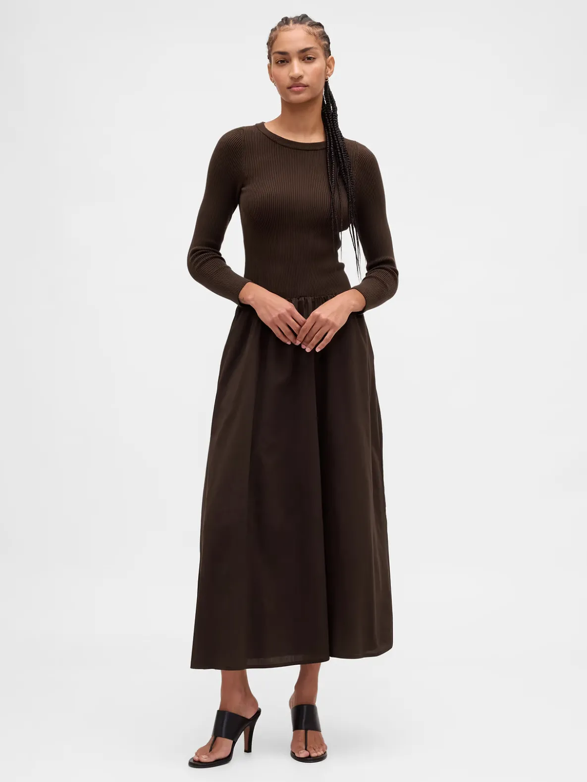 Mixed Media Drop-Waist Maxi Dress
