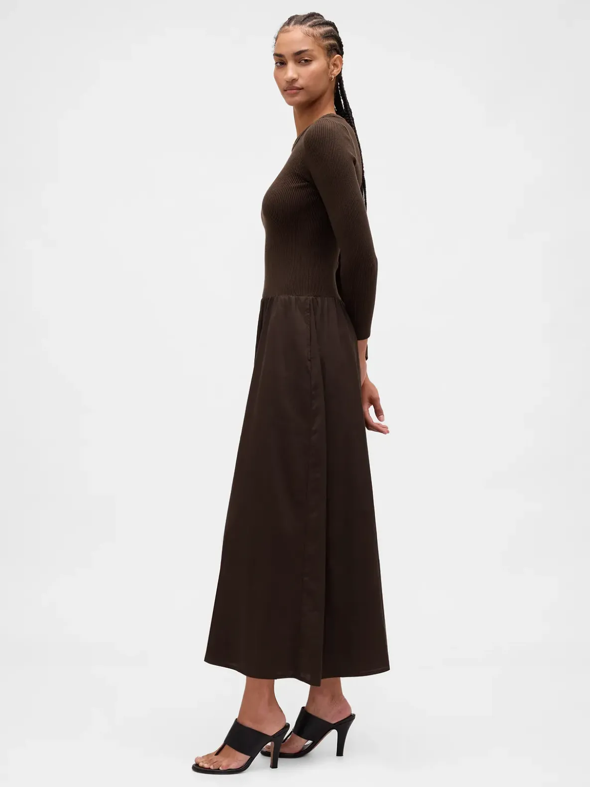 Mixed Media Drop-Waist Maxi Dress