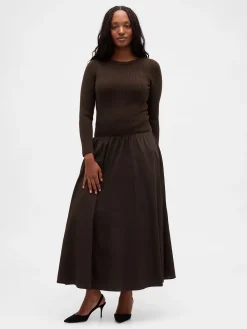 Mixed Media Drop-Waist Maxi Dress