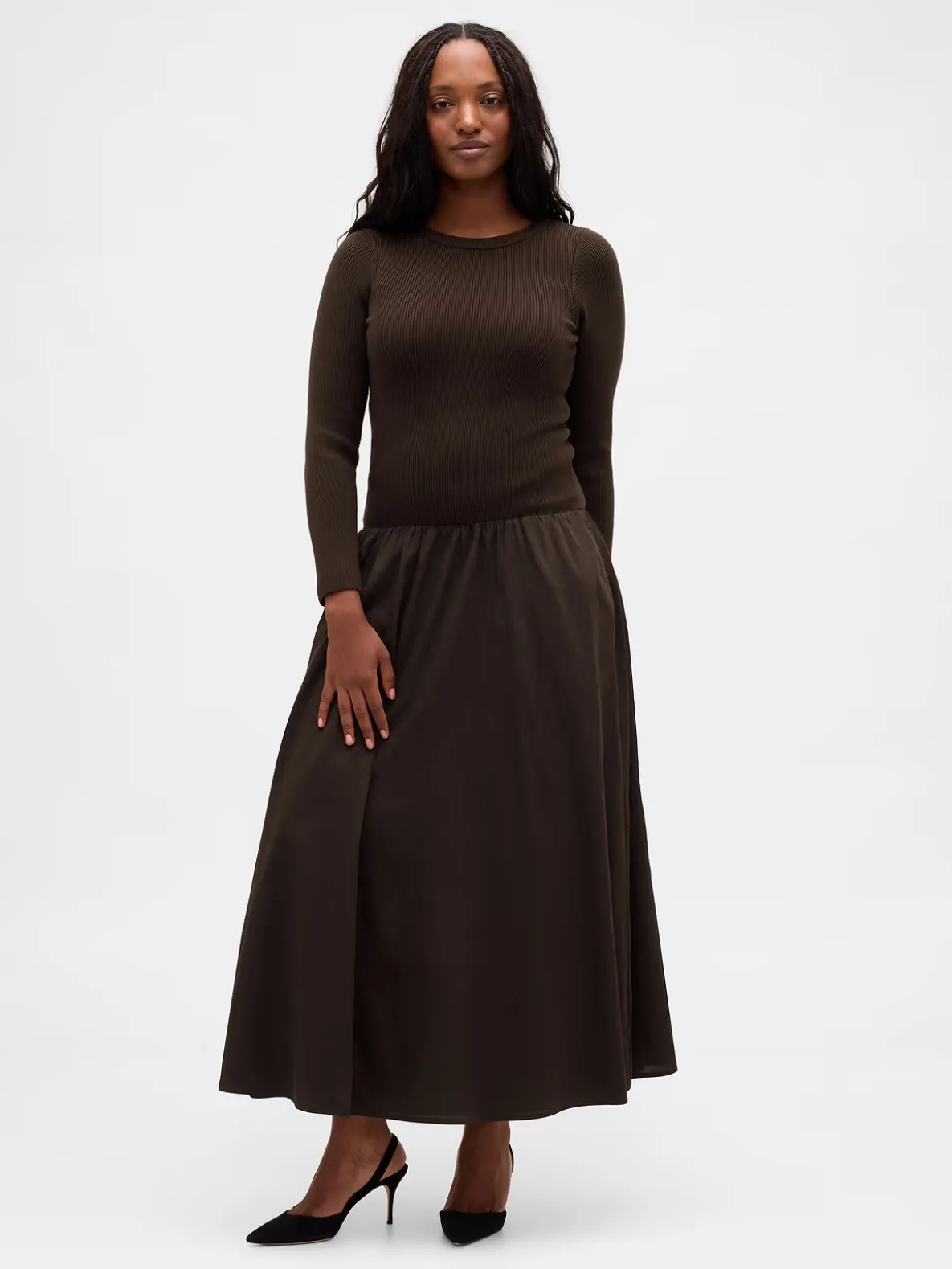 Mixed Media Drop-Waist Maxi Dress