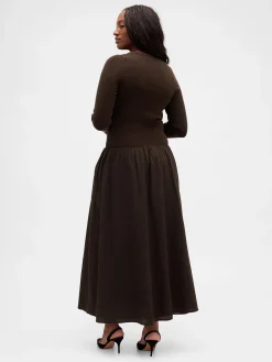 Mixed Media Drop-Waist Maxi Dress