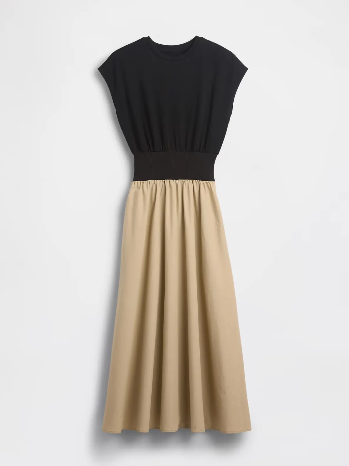Mixed Media Drop-Waist Midi Dress