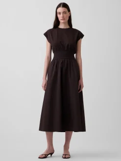 Mixed Media Drop-Waist Midi Dress