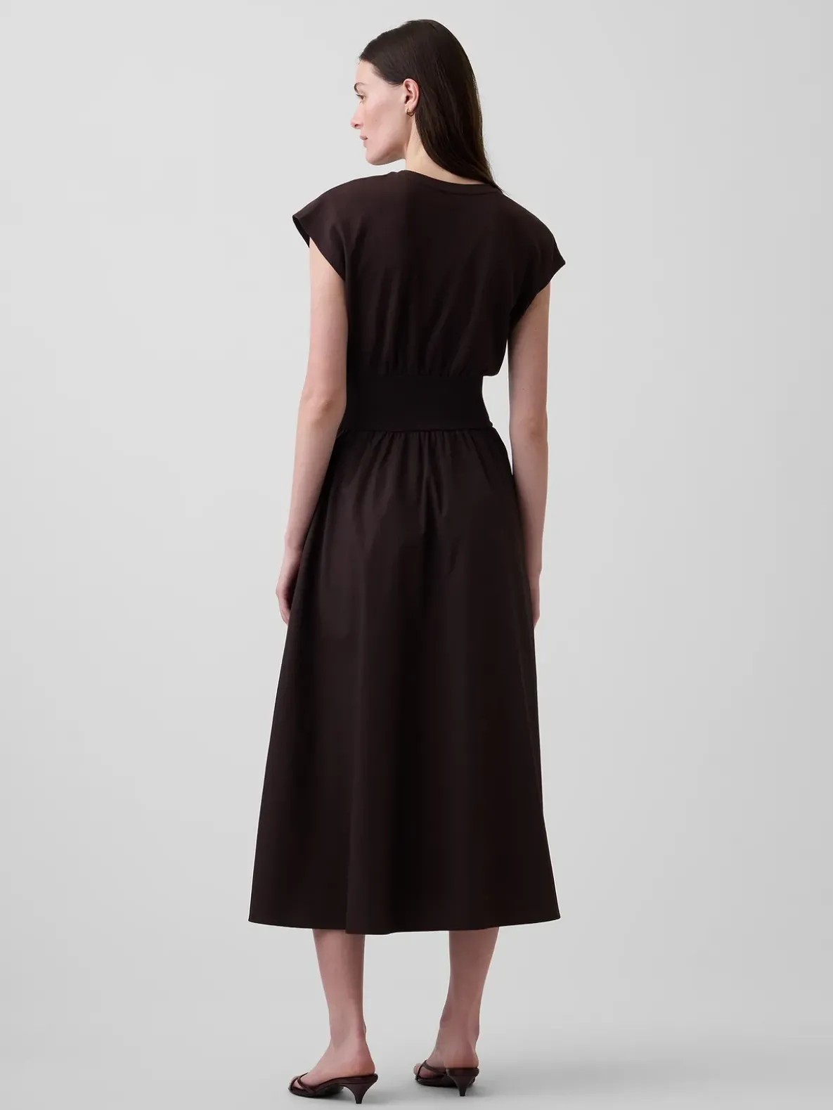 Mixed Media Drop-Waist Midi Dress