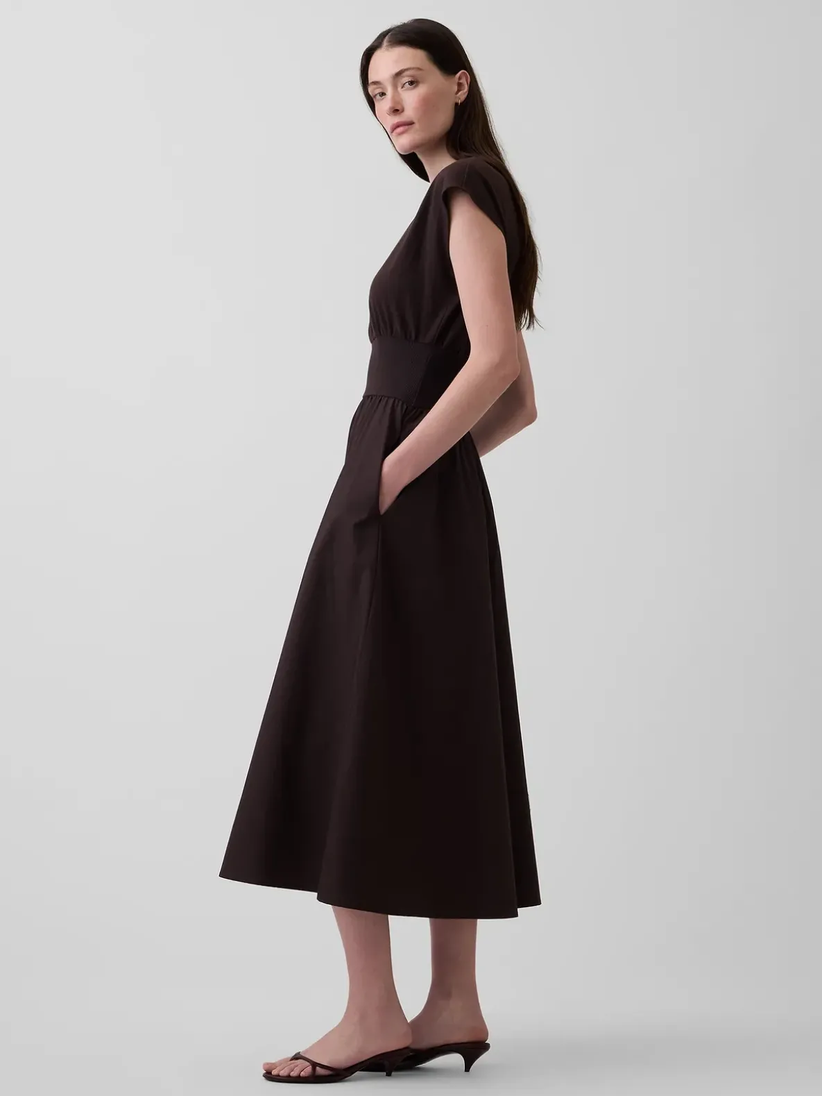 Mixed Media Drop-Waist Midi Dress
