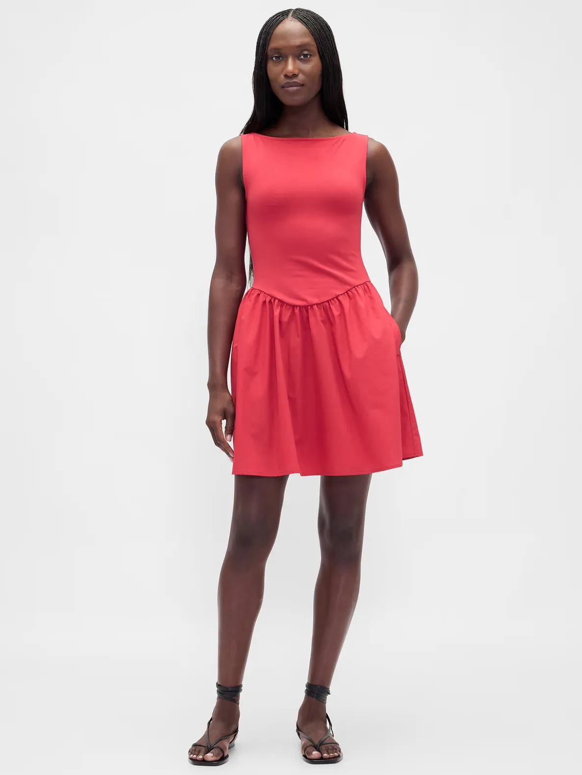 Mixed Media Drop-Waist Mini Dress
