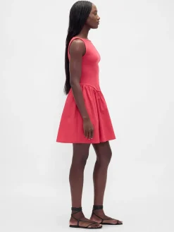 Mixed Media Drop-Waist Mini Dress