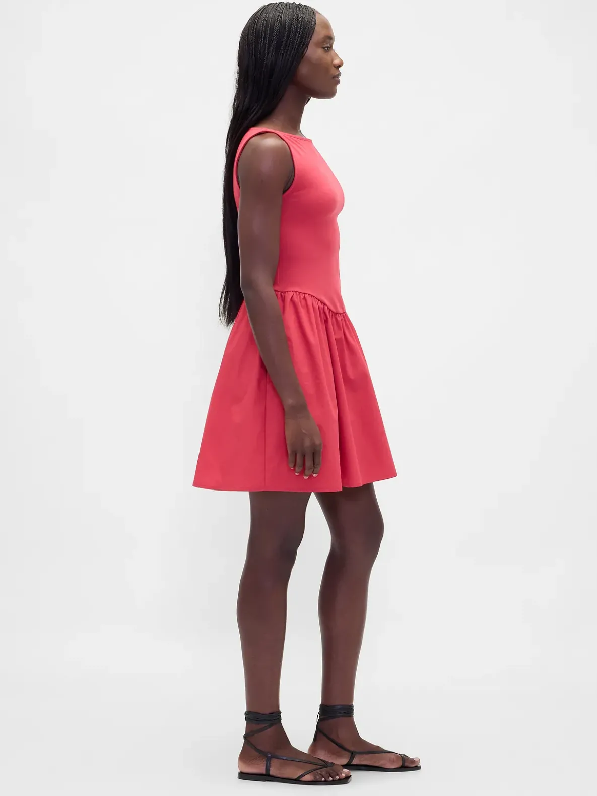 Mixed Media Drop-Waist Mini Dress