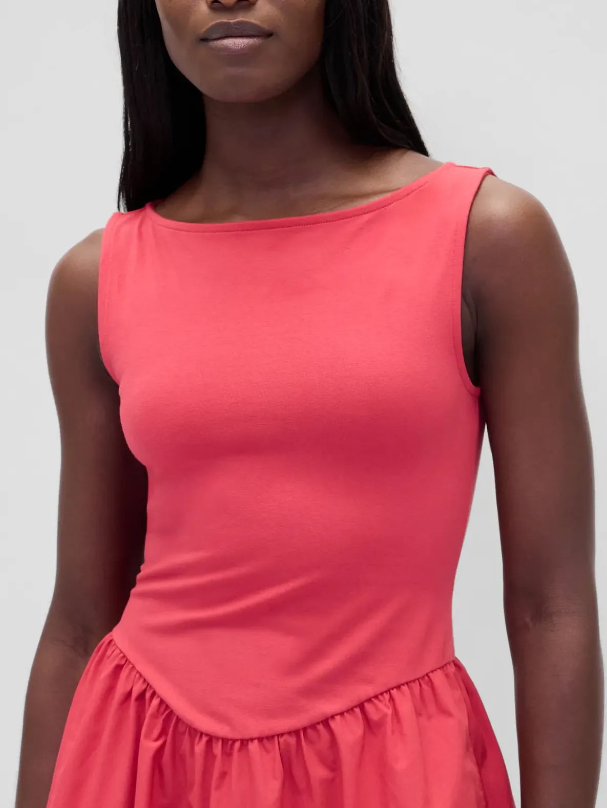 Mixed Media Drop-Waist Mini Dress