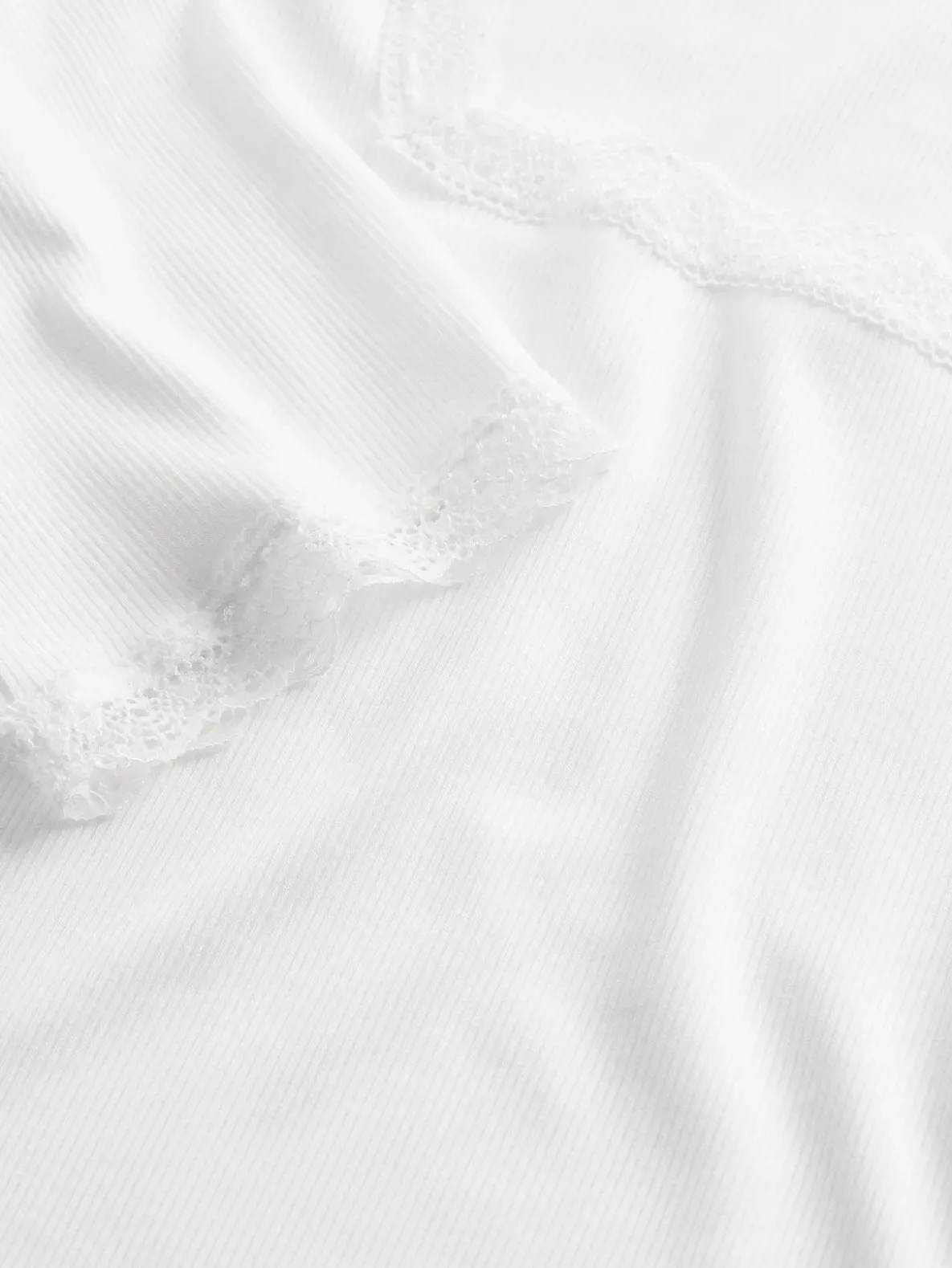 Modal Rib Lace-Trim Square-Neck T-Shirt