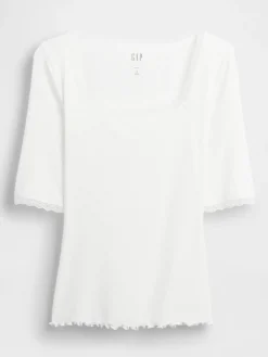 Modal Rib Lace-Trim Square-Neck T-Shirt
