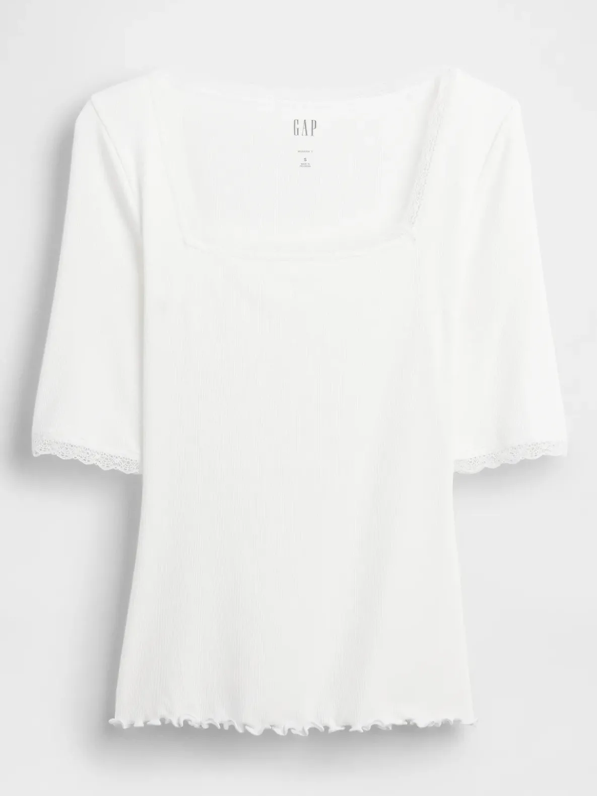 Modal Rib Lace-Trim Square-Neck T-Shirt
