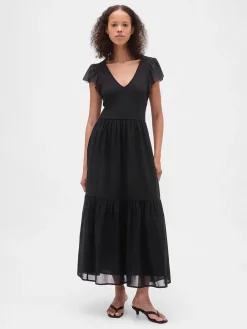 Modern Mixed Media Ruffle Maxi Dress