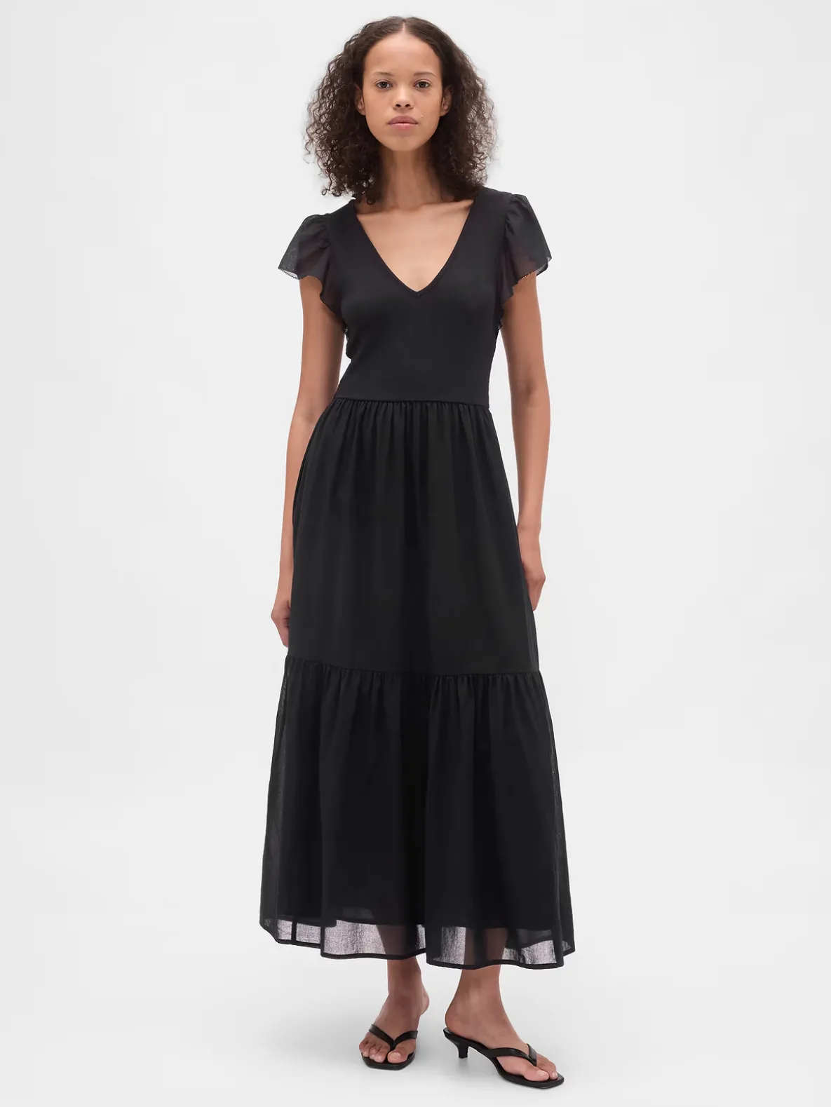Modern Mixed Media Ruffle Maxi Dress