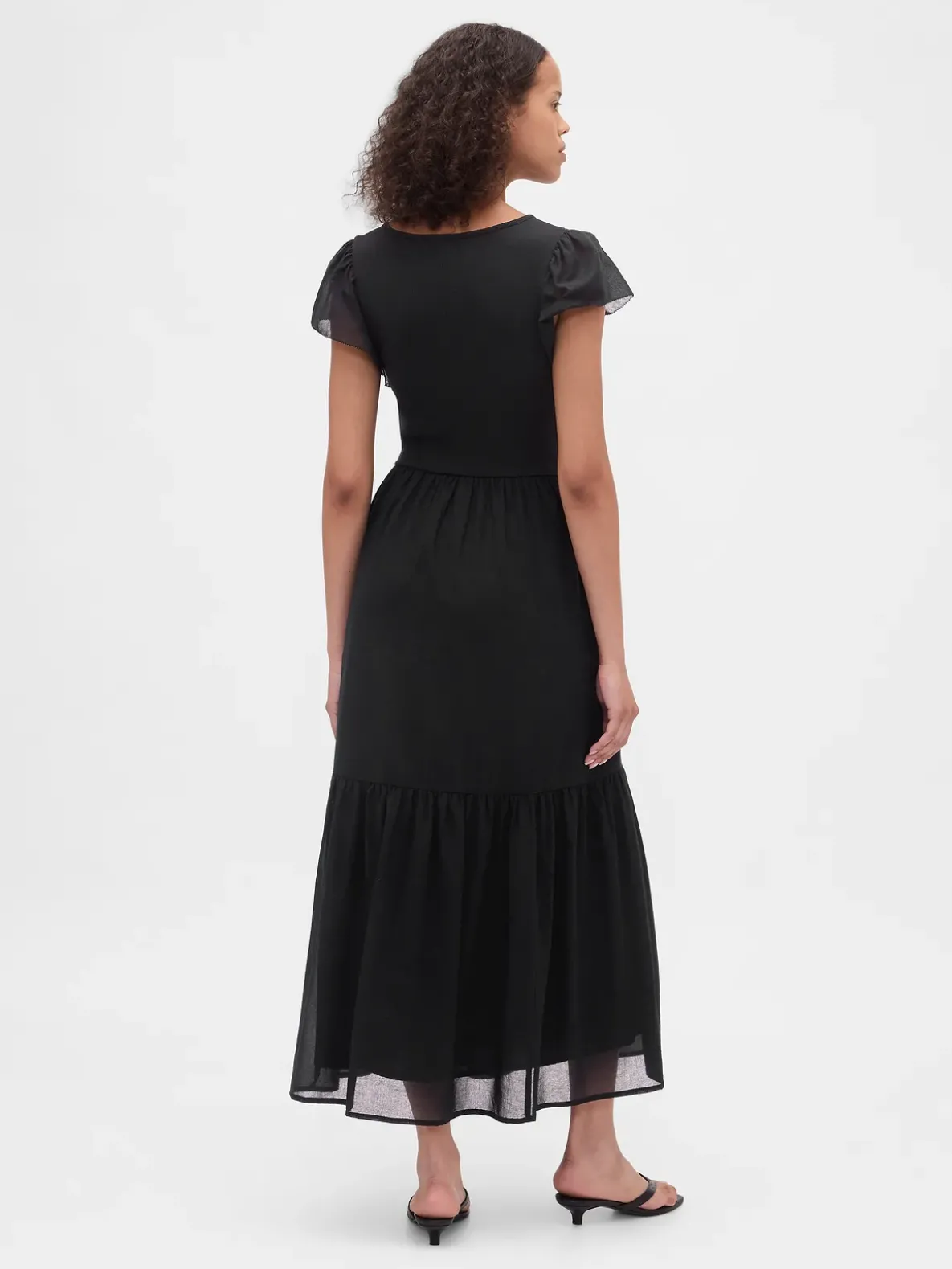 Modern Mixed Media Ruffle Maxi Dress