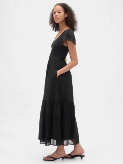 Modern Mixed Media Ruffle Maxi Dress