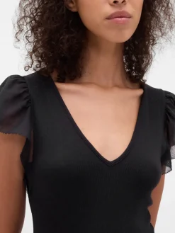 Modern Mixed Media Ruffle Maxi Dress