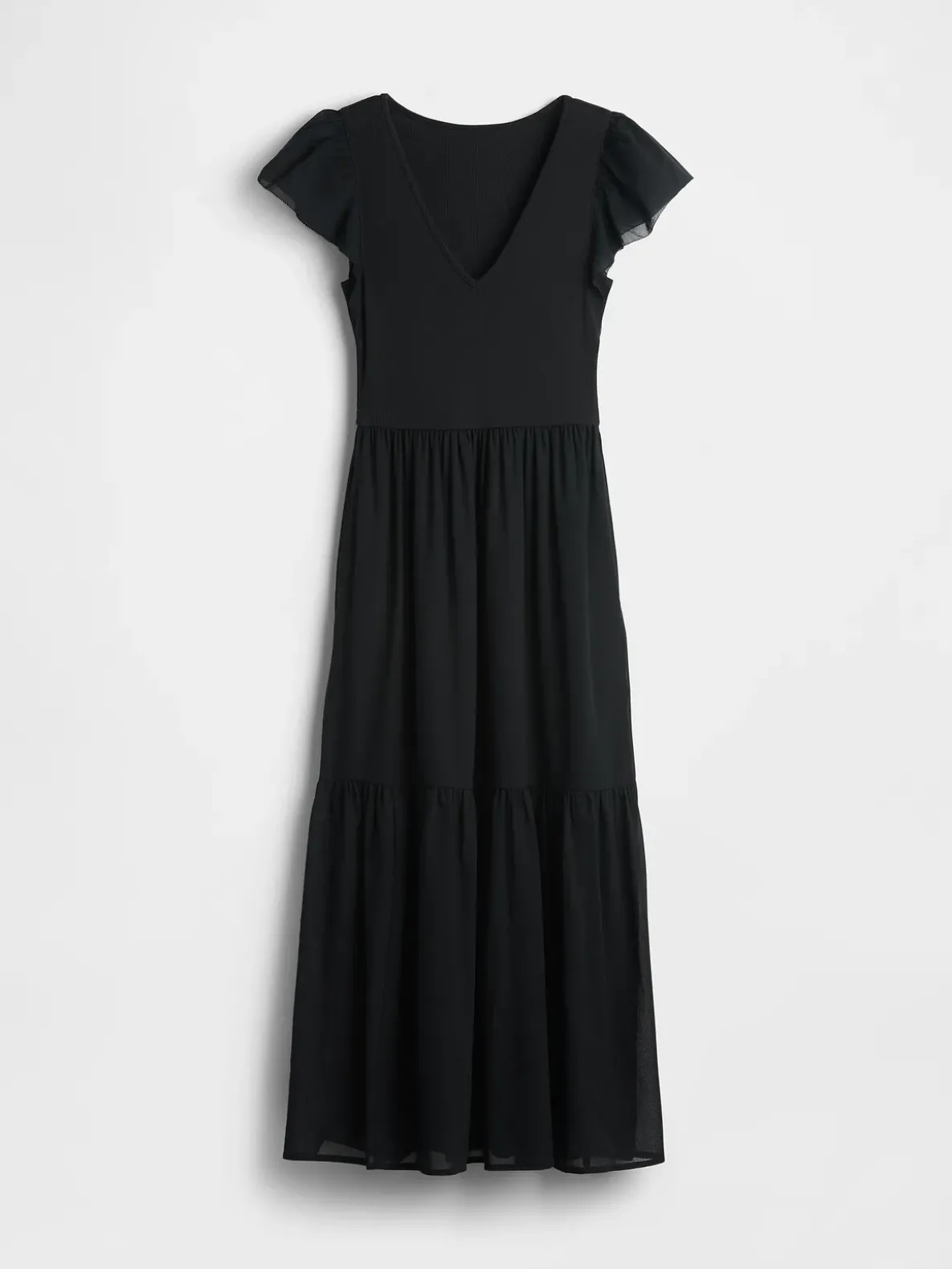 Modern Mixed Media Ruffle Maxi Dress