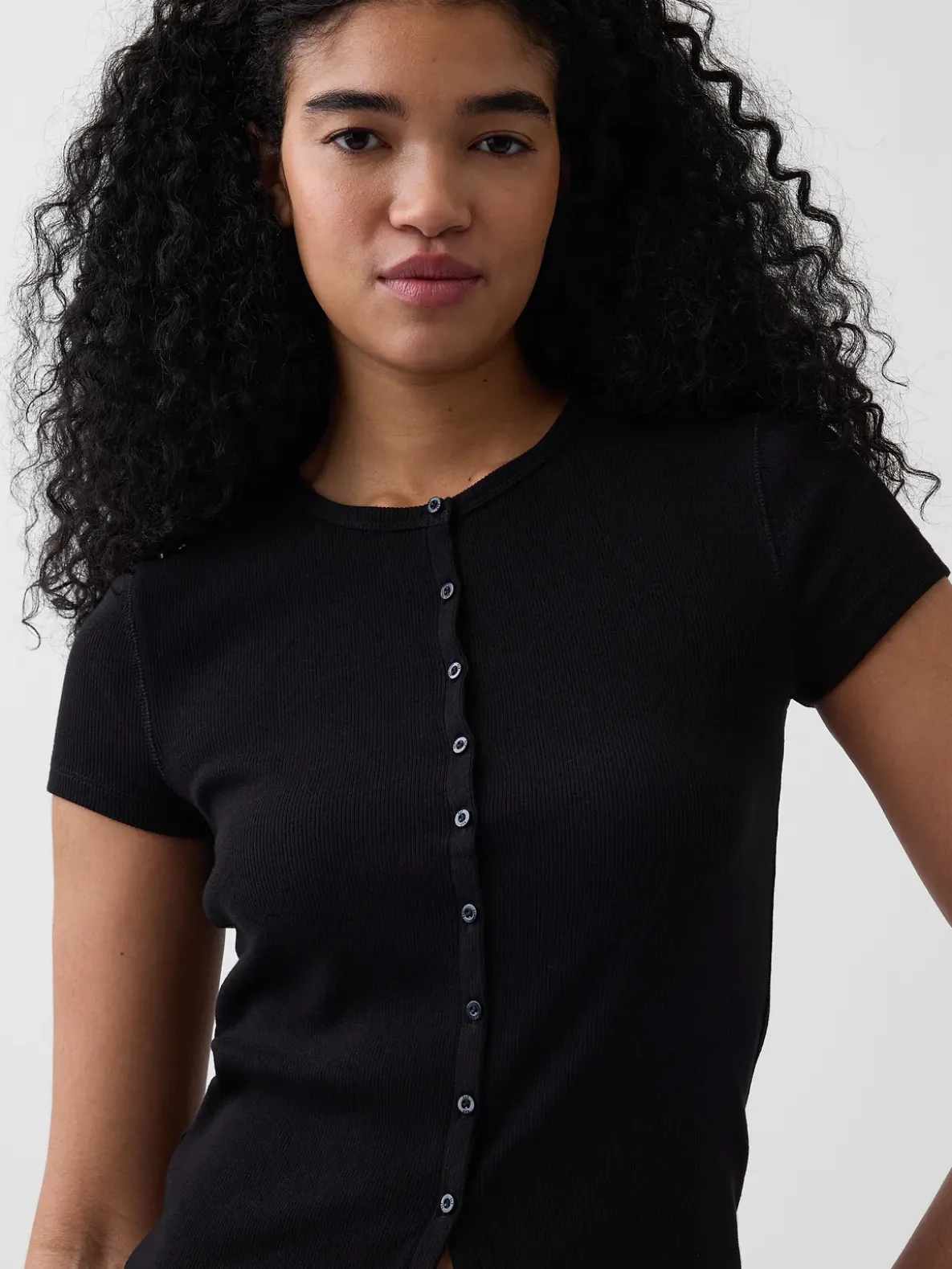 Modern Rib Button-Front Crew T-Shirt