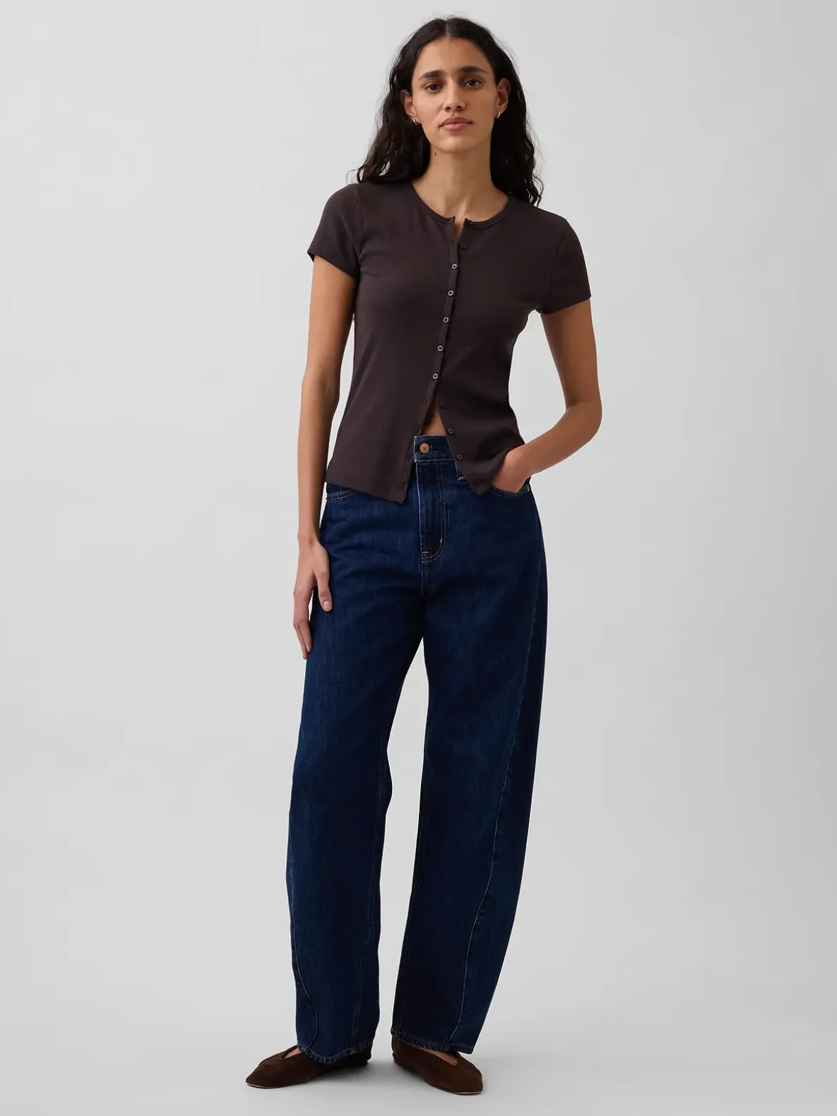 Modern Rib Button-Front Crew T-Shirt