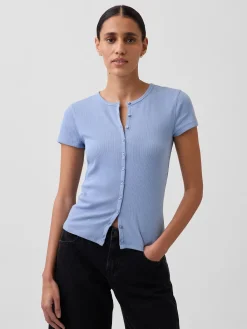 Modern Rib Button-Front Crew T-Shirt