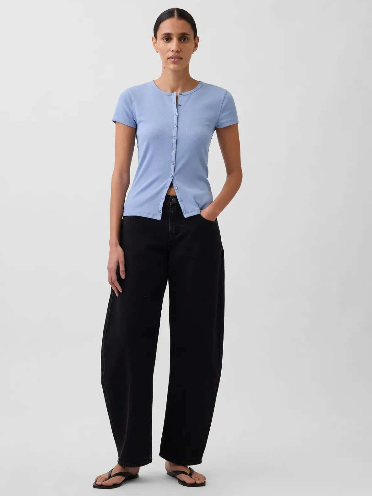 Modern Rib Button-Front Crew T-Shirt